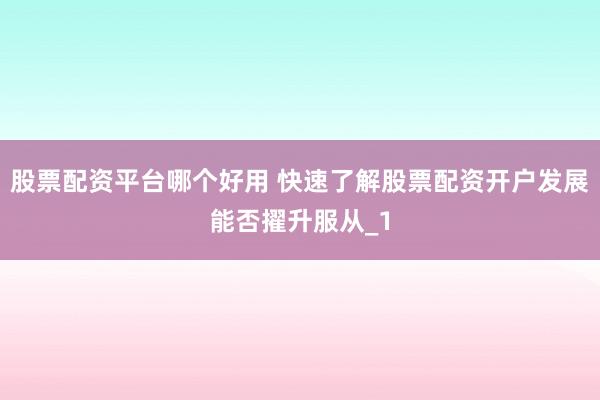 股票配资平台哪个好用 快速了解股票配资开户发展能否擢升服从_1